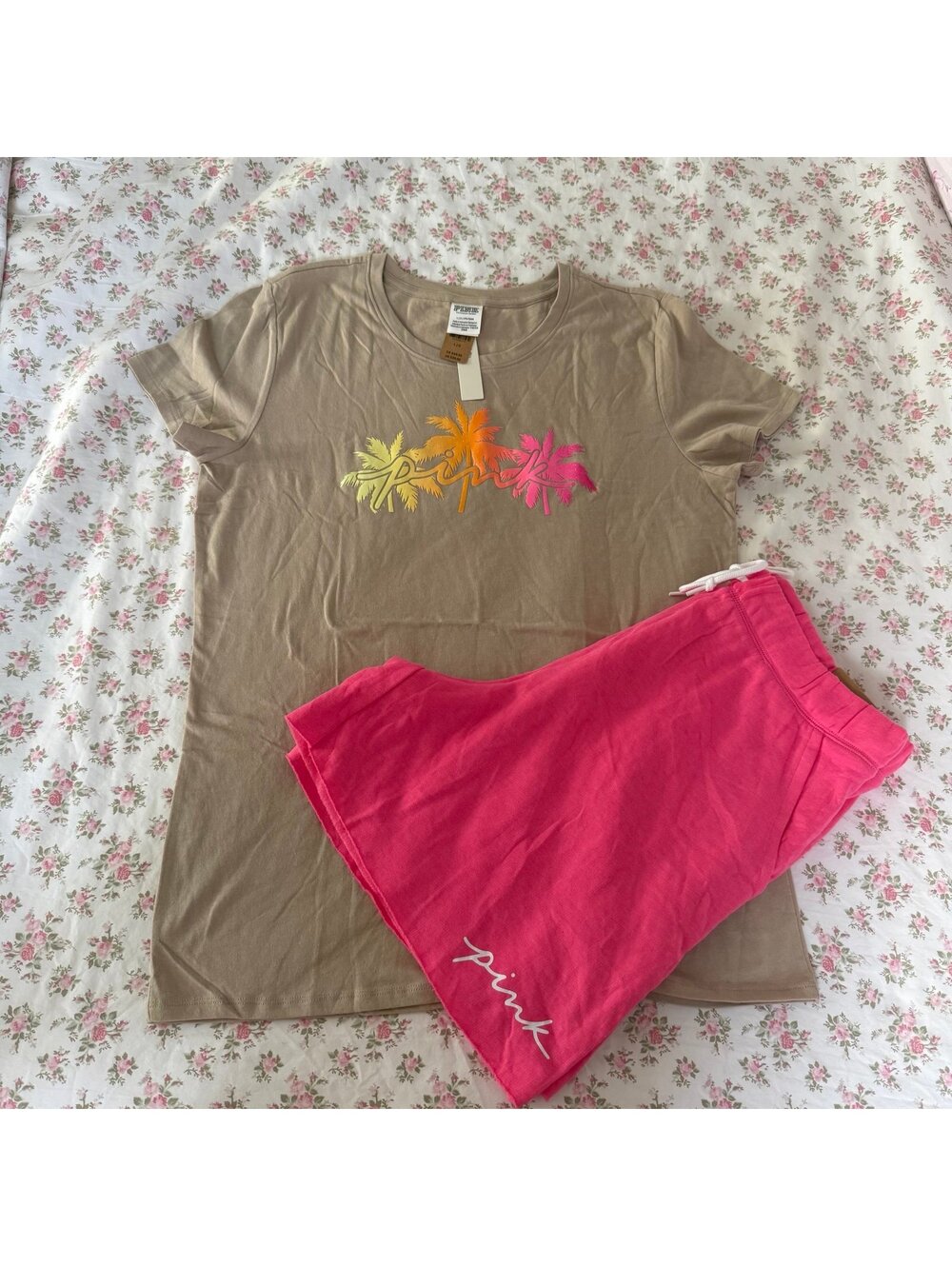 Victoria's Secret Pink Campus Short Sleeve T-shirt & Dad Shorts